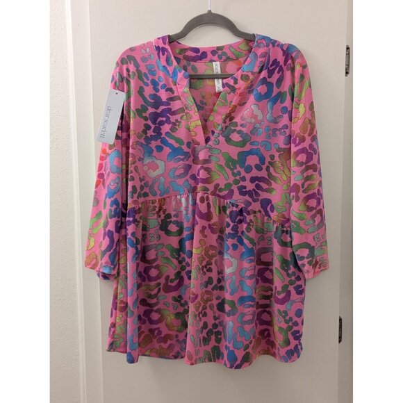 Dear Scarlett Colorful Leopard Print 3/4 Sleeve Tunic Top 2X Polyester/Spandex - Picture 1 of 6